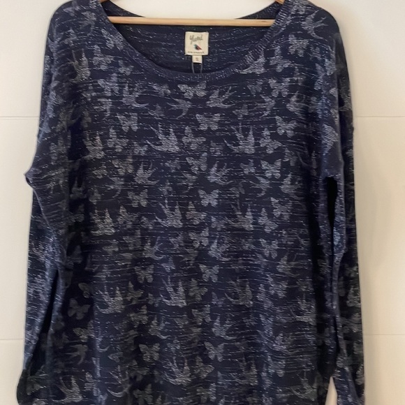 Yumi Long tunic metallic knitbutterfly and birds print long line oversized top - Picture 2 of 7